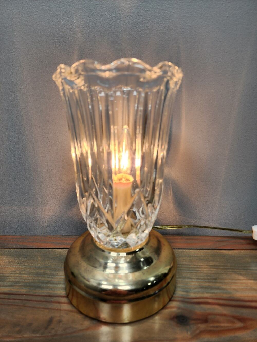 Vintage Pressed Crystal and Brass Regency Style Table Night Light Lamp